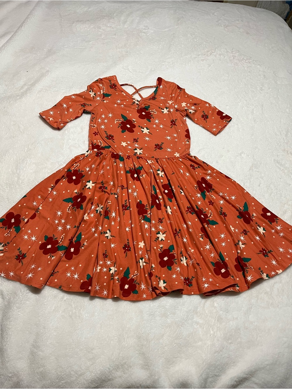 Dot Dot Smile Girls Orange Floral Twirl Dress with Crossback